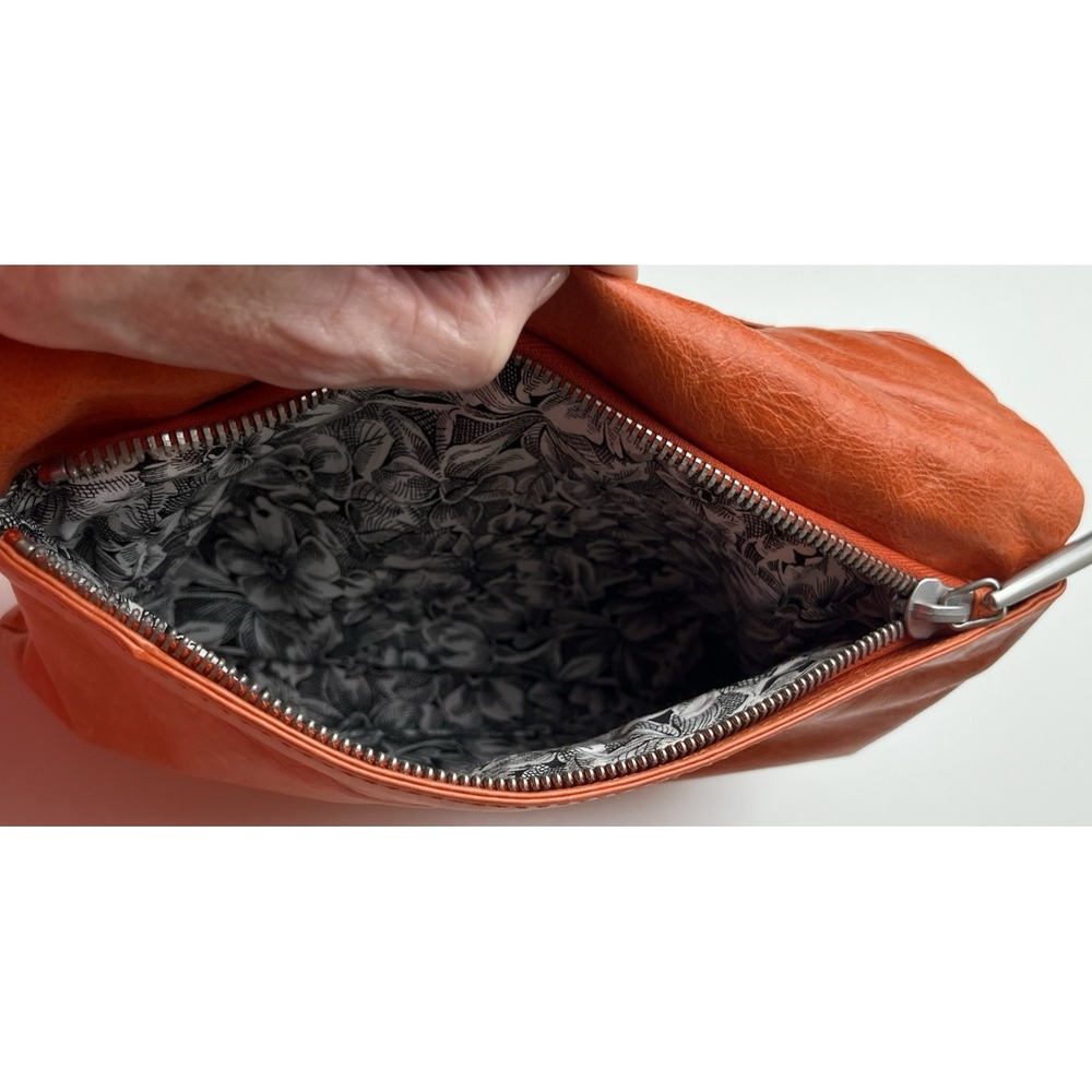 Hobo International Fold Over Clutch Pumpkin Orange Leather Handbag - Picture 5 of 11